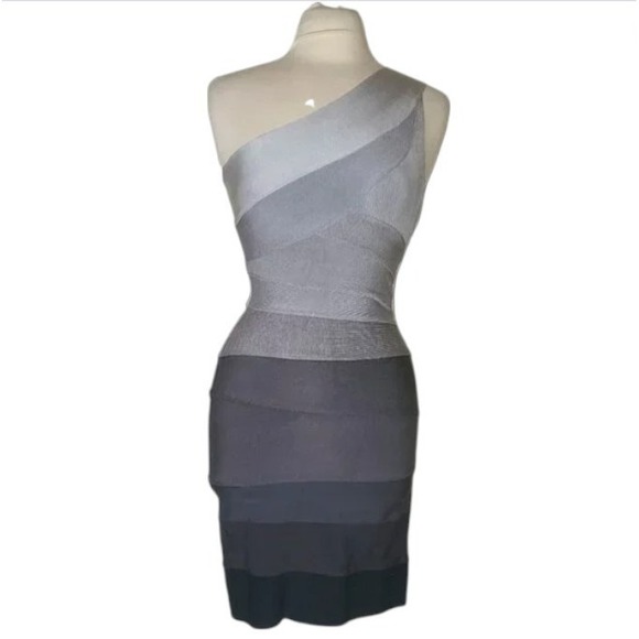 Herve Leger Y2K Bodycon / Bandage One Shoulder Gray Ombre Dress - Large - Picture 1 of 9